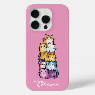 Coque iPhone 15 Pro Chat Mignon Aquarelle Colorée Animal Drôle Personn