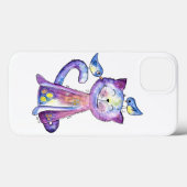 Coques Case-Mate iPhone Chat mignon blanc violet avec oiseaux (Verso (horizontal))