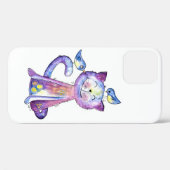 Coques Case-Mate iPhone Chat mignon blanc violet avec oiseaux (Verso (horizontal))