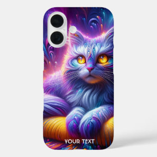 Coques iPhone 16 Chat mignon bleu violet Imaginaire