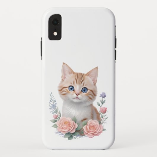 Coques Case-Mate iPhone Chat Mignon Fleurs Roses (Dos)