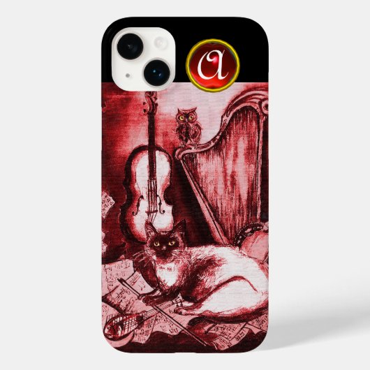 COQUES Case-Mate iPhone CHAT MUSICAL AVEC OWL EN ROUGE RUBY GEM MONOGRAM (Verso)