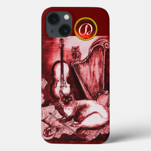 Case-Mate iPhone CASE CHAT MUSICAL AVEC OWL EN ROUGE RUBY GEM MONOGRAM