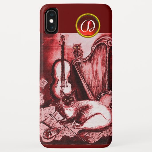 COQUES Case-Mate iPhone CHAT MUSICAL AVEC OWL EN ROUGE RUBY GEM MONOGRAM (Dos)