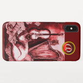 COQUES Case-Mate iPhone CHAT MUSICAL AVEC OWL EN ROUGE RUBY GEM MONOGRAM (Dos (Horizontal))