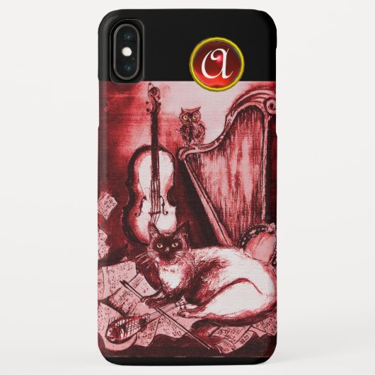 COQUES Case-Mate iPhone CHAT MUSICAL AVEC OWL EN ROUGE RUBY GEM MONOGRAM (Dos)