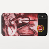 COQUES Case-Mate iPhone CHAT MUSICAL AVEC OWL EN ROUGE RUBY GEM MONOGRAM (Dos (Horizontal))