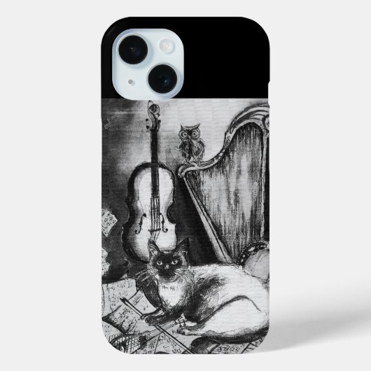 Coques Case-Mate iPhone CHAT MUSICAL, OWL, VIOLIN, HARP Black White Grey M (Verso)