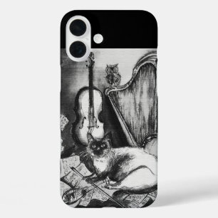 Coques iPhone 16 Plus CHAT MUSICAL, OWL, VIOLIN, HARP Black White Grey M