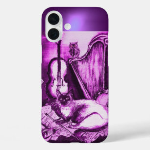iPhone 16 PLUS CASE CHAT MUSICALE AVEC OWL DANS GEM ROSE PURPLE