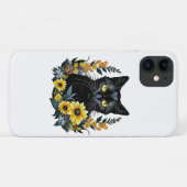 Coques Case-Mate iPhone chat noir avec des fleurs (Dos (Horizontal))