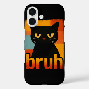 Coques iPhone 16 Chat noir bruh drôle rétro vintage mème