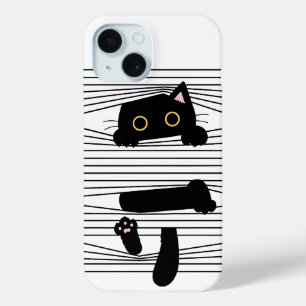 Coque Pour iPhone 15 Chat Noir Caché Mignon Drôle Minimaliste Amour Des