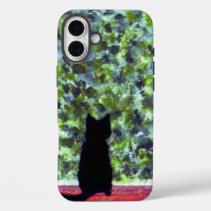 Coques iPhone 16 Plus Chat noir dans le jardin, Art pour animaux domesti