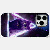 Coques Case-Mate iPhone Chat noir dans le triangle hipster néon bleu (Verso (horizontal))