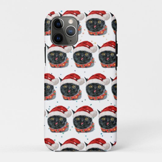 Coques Case-Mate iPhone Chat noir de Noël amusant aquarelle (Dos)
