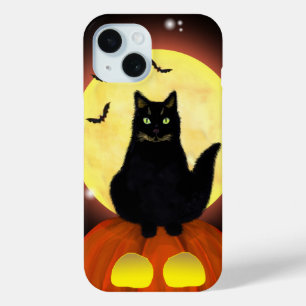 Coque Pour iPhone 15 Chat noir d'Halloween sur citrouille