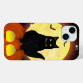 Coques Case-Mate iPhone Chat noir d'Halloween sur citrouille (Verso (horizontal))