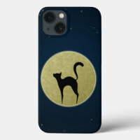 Chat noir élégante silhouette et lune