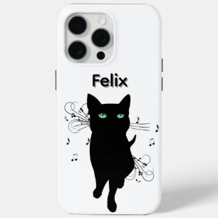 Coque iPhone 15 Pro Max Chat noir entouré de notes de musique Personnel