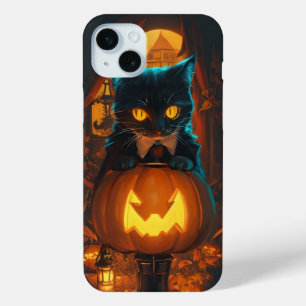 Coque iPhone 15 Mini Chat noir et lanterne Jack oi