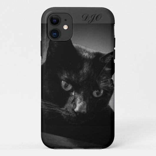 Coques Case-Mate iPhone Chat noir et monogramme curieux (Dos)