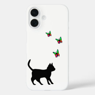 Coques iPhone 16 Chat noir et papillon
