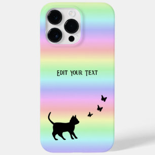 Coque Pour Pour iPhone 14 Pro Max Chat noir et papillon sur arc-en-ciel