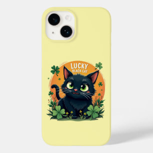 Coque Pour iPhone 14 Chat noir Lucky : St. Patrick's Day Clover & Coins