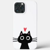 Coques Case-Mate iPhone Chat noir mignon avec coeur (Verso)