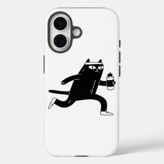 Coques iPhone 16 Chat noir mignon faisant de la course à pied pour