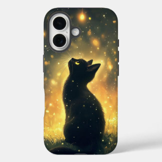 Coques iPhone 16 Chat Noir Mystique Sous Un Ciel Nocturne Étincelan