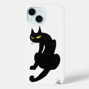 Coque Pour iPhone 15 CHAT NOIR NINJA Blanc