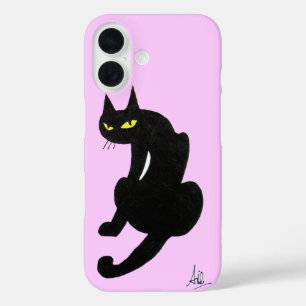 Coques iPhone 16 CHAT NOIR NINJA Rose Lilac