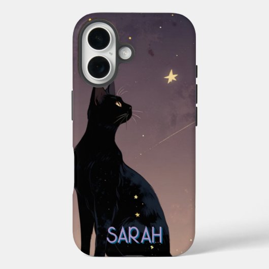 Coques Case-Mate iPhone Chat Noir Nuit Étoilée Cadeau Félin Céleste (Verso)