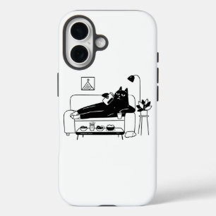 Coques iPhone 16 Chat Noir Paresseux Se Détendant Sur Un Canapé Ave