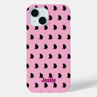 Coque Pour iPhone 15 Chat noir (rose)
