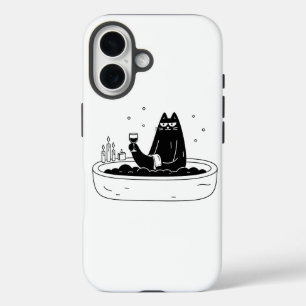 Coques iPhone 16 Chat noir se détendant dans un bain moussant
