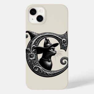 Coque Pour iPhone 14 Plus Chat Noir Sorcière Lettre C Initiale Personnalisée