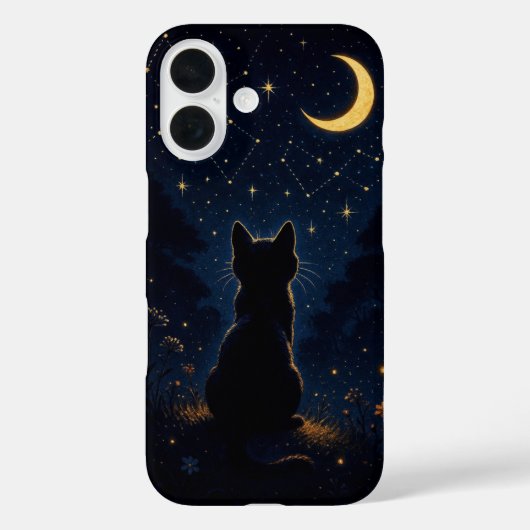Coques Case-Mate iPhone Chat noir sous la lune croissante - Ciel nocturne (Verso)