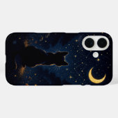 Coques Case-Mate iPhone Chat noir sous la lune croissante - Ciel nocturne (Verso (horizontal))