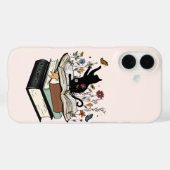 Coques Case-Mate iPhone Chat noir sur le livre Chat drôle (Verso (horizontal))