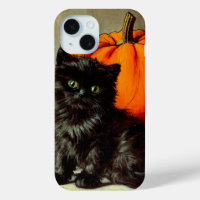 Chat noir vintage d'Halloween et Citrouilles