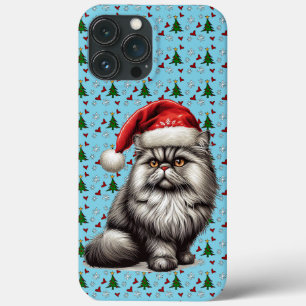Case-Mate iPhone Case Chat persan de Noël, Père Noël Floral Kitty persan