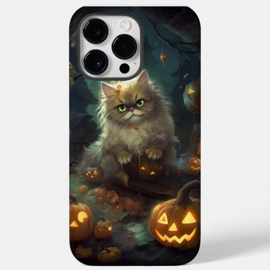 Coques Case-Mate iPhone Chat Persan Halloween avec citrouilles effrayantes (Verso)
