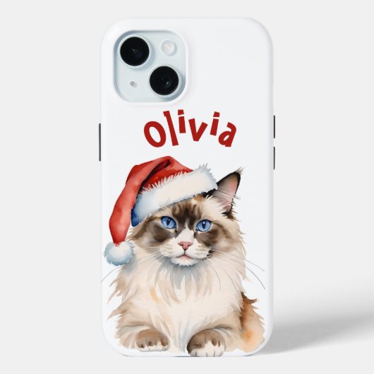 Coques Case-Mate iPhone Chat Ragdoll de Noël Aquarelle (Verso)