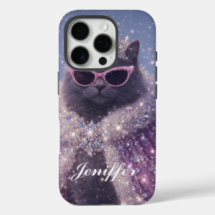 Coques iPhone 16 Pro Chat reine glamour portrait de fantaisie scintilla