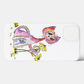 Coques Case-Mate iPhone Chat rose blanc mignon avec Fleurs Jaunes (Verso (horizontal))