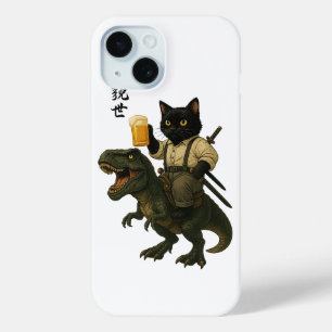 Coque Pour iPhone 15 Chat Samouraï avec Bière & T-Rex Art Japonais Ré