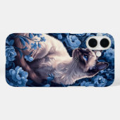 Coques Case-Mate iPhone Chat siamois en Fleurs Bleues (Verso (horizontal))
